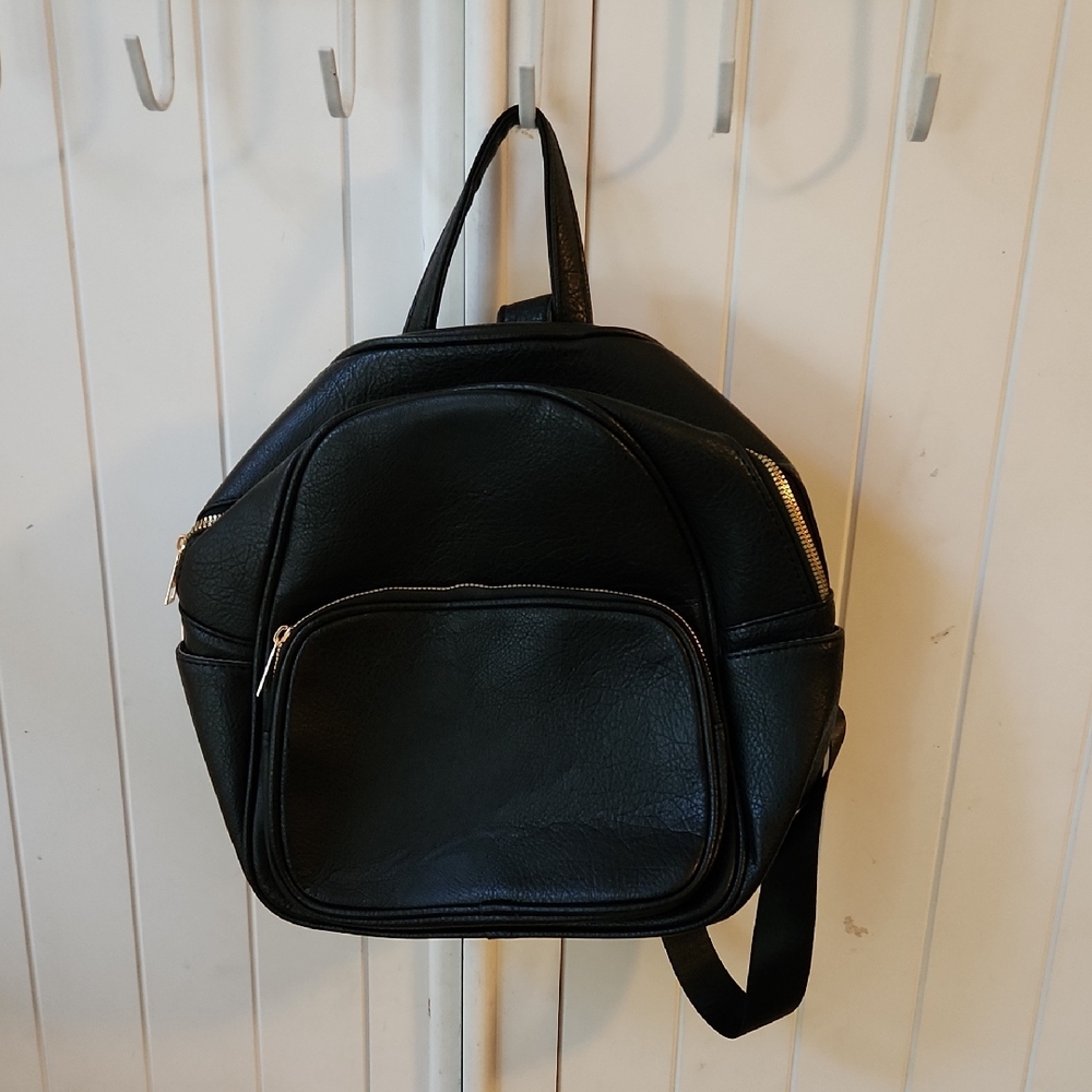 Black Faux Leather Backpack
